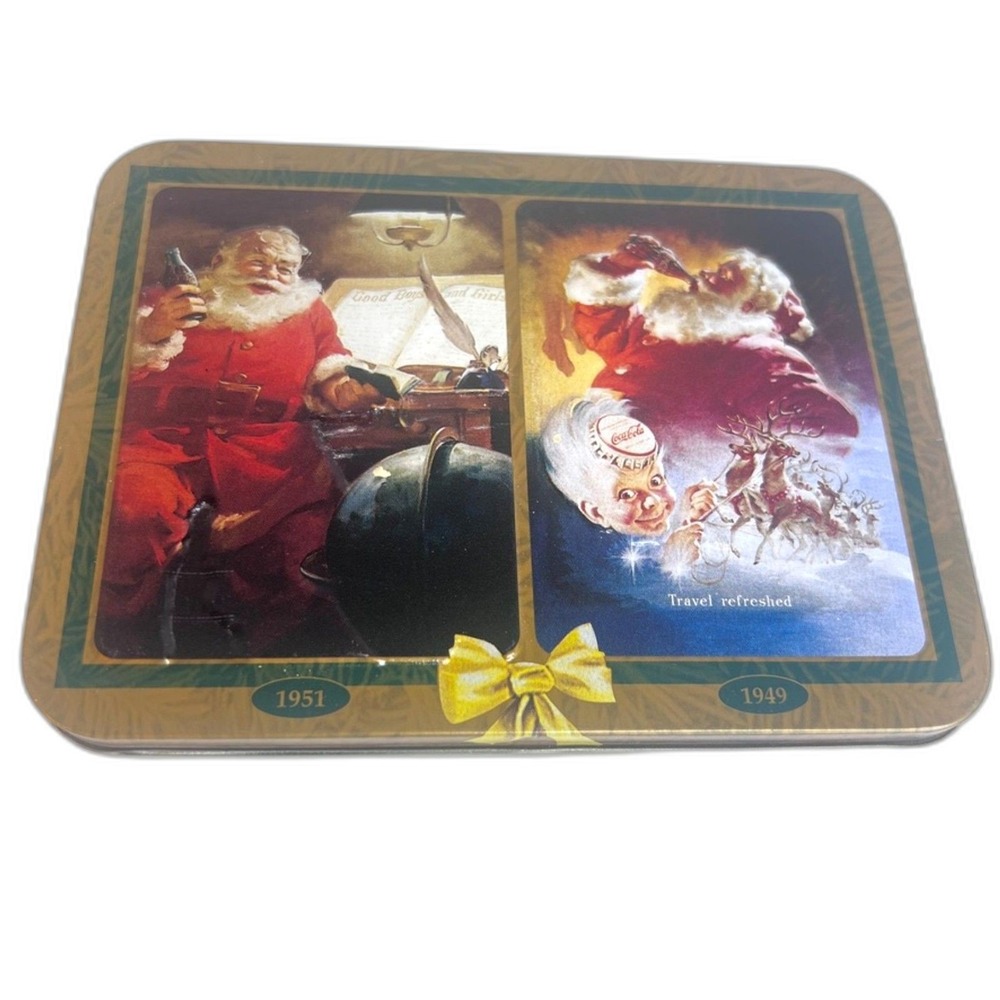 Coca Cola Cards Nostalgia Christmas Old Santa Playing Set of 2 in Metal Tin 1997